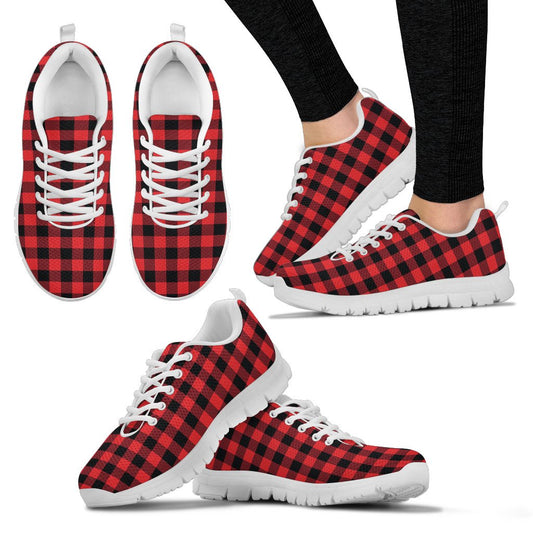 Red Black Buffalo Tartan Plaid Pattern Women Sneakers Shoes