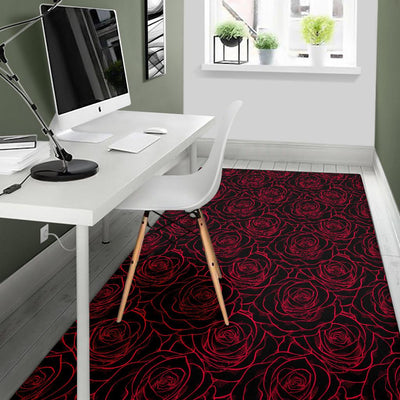 Red Rose Design Print Area Rugs-JTAMIGO.COM