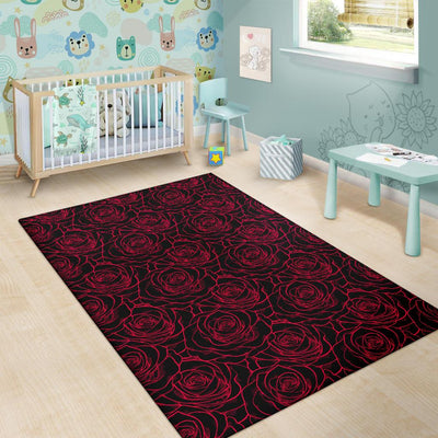 Red Rose Design Print Area Rugs-JTAMIGO.COM