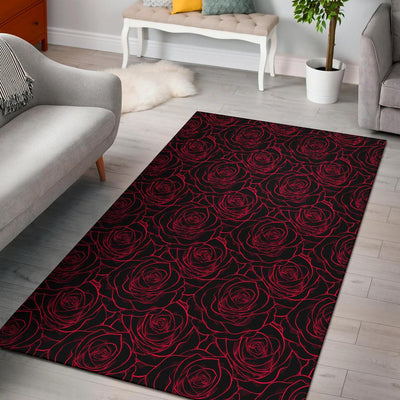 Red Rose Design Print Area Rugs-JTAMIGO.COM