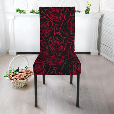 Red Rose Design Print Dining Chair Slipcover-JTAMIGO.COM