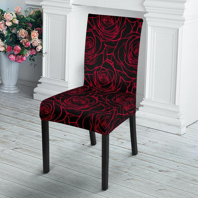 Red Rose Design Print Dining Chair Slipcover-JTAMIGO.COM