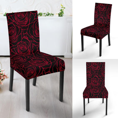 Red Rose Design Print Dining Chair Slipcover-JTAMIGO.COM