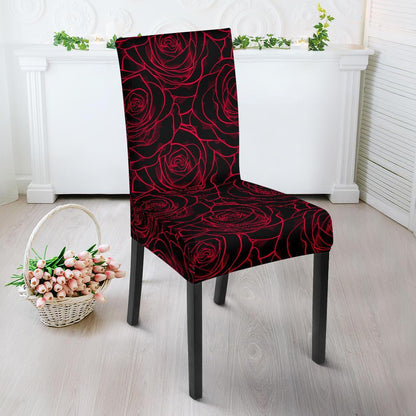 Red Rose Design Print Dining Chair Slipcover-JTAMIGO.COM