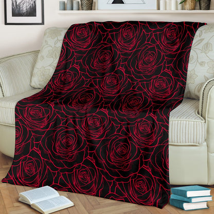 Red Rose Design Print Fleece Blanket