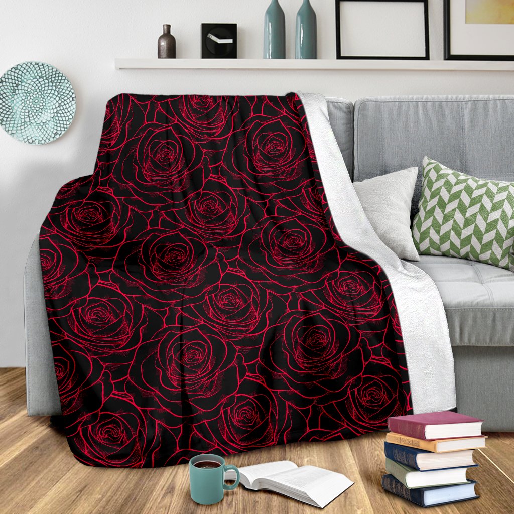 Red Rose Design Print Fleece Blanket