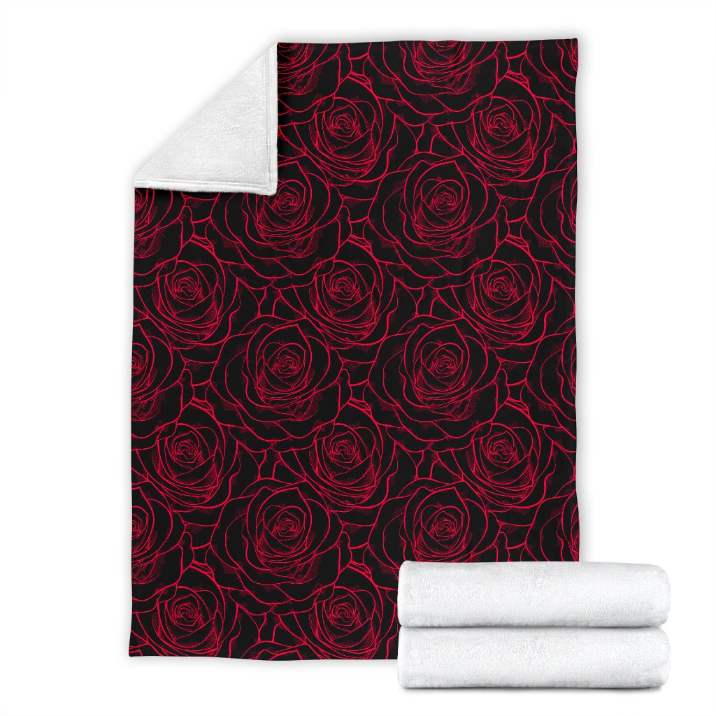 Red Rose Design Print Fleece Blanket