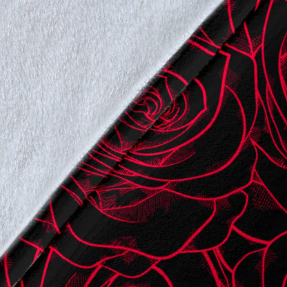 Red Rose Design Print Fleece Blanket