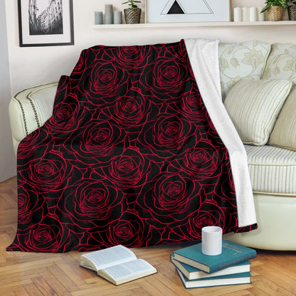 Red Rose Design Print Fleece Blanket