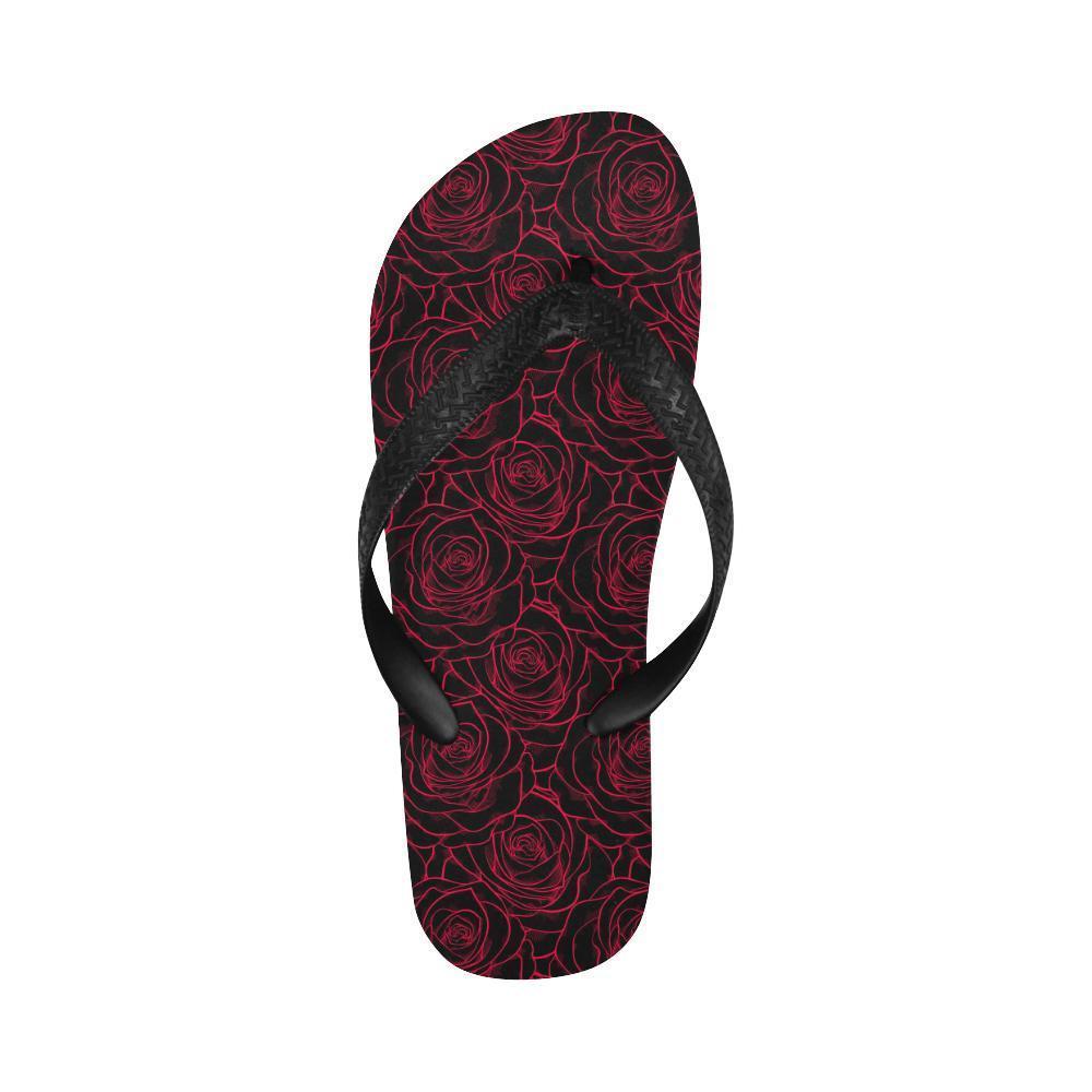 Red Rose Design Print Flip Flops-JTAMIGO.COM