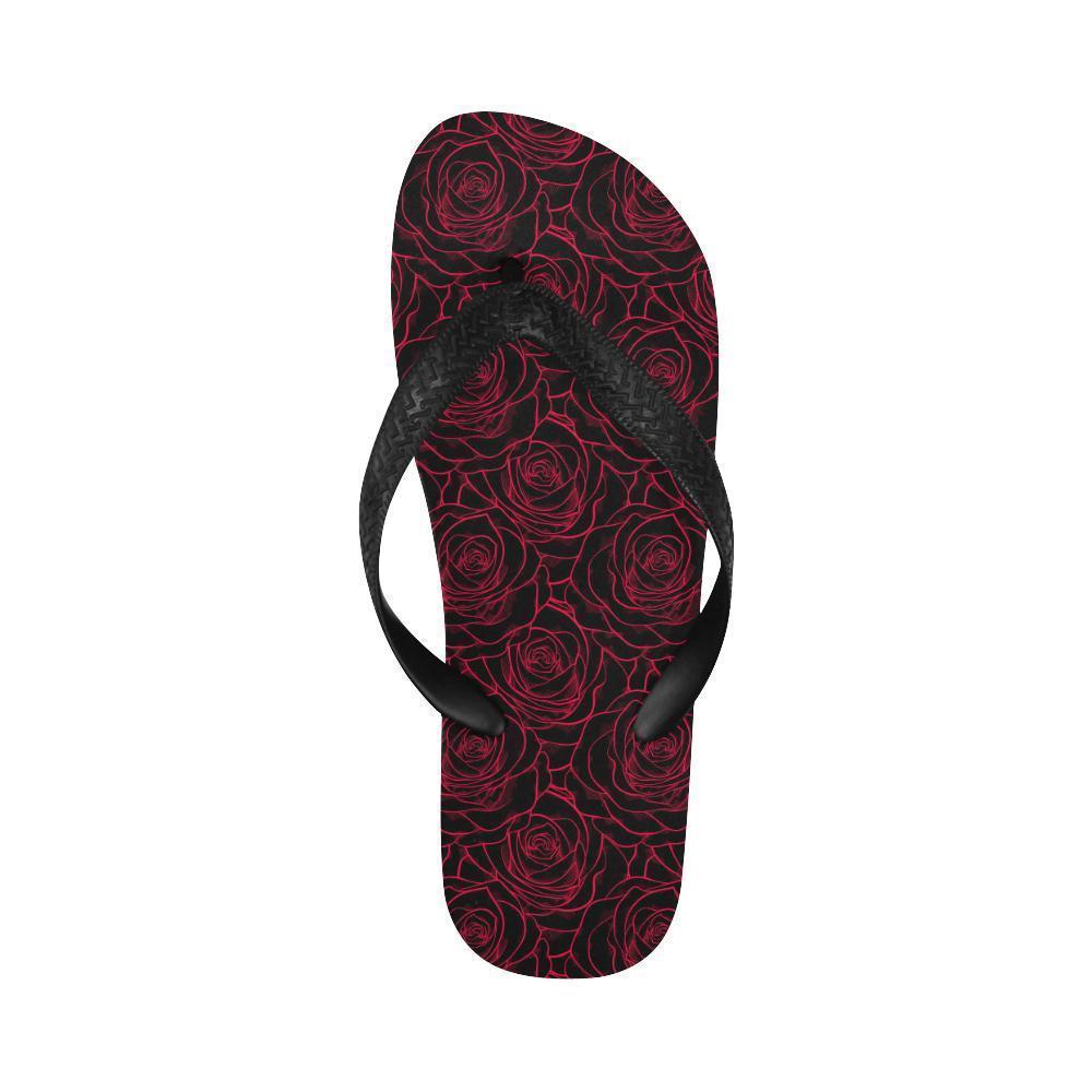 Red Rose Design Print Flip Flops-JTAMIGO.COM