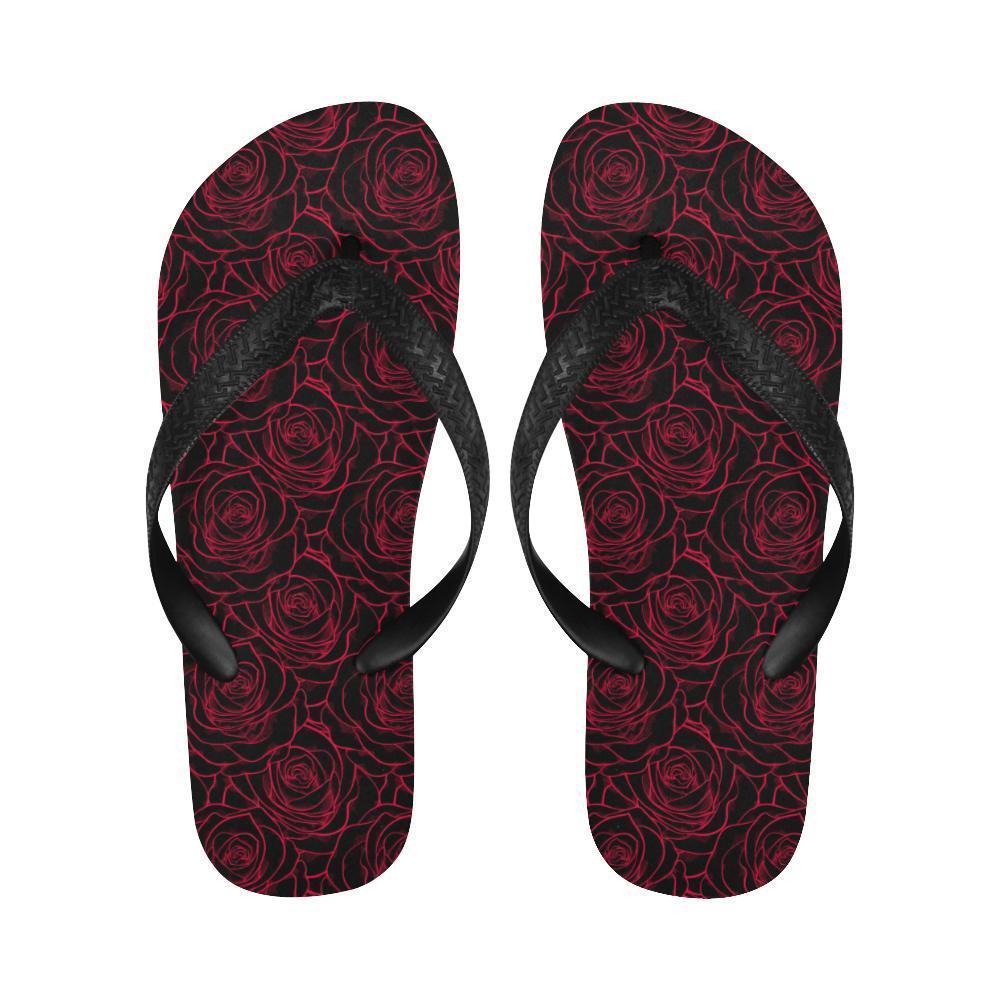 Red Rose Design Print Flip Flops-JTAMIGO.COM