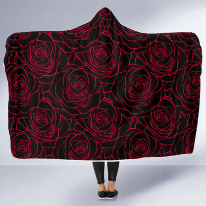 Red Rose Design Print Hooded Blanket-JTAMIGO.COM