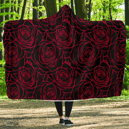 Red Rose Design Print Hooded Blanket-JTAMIGO.COM