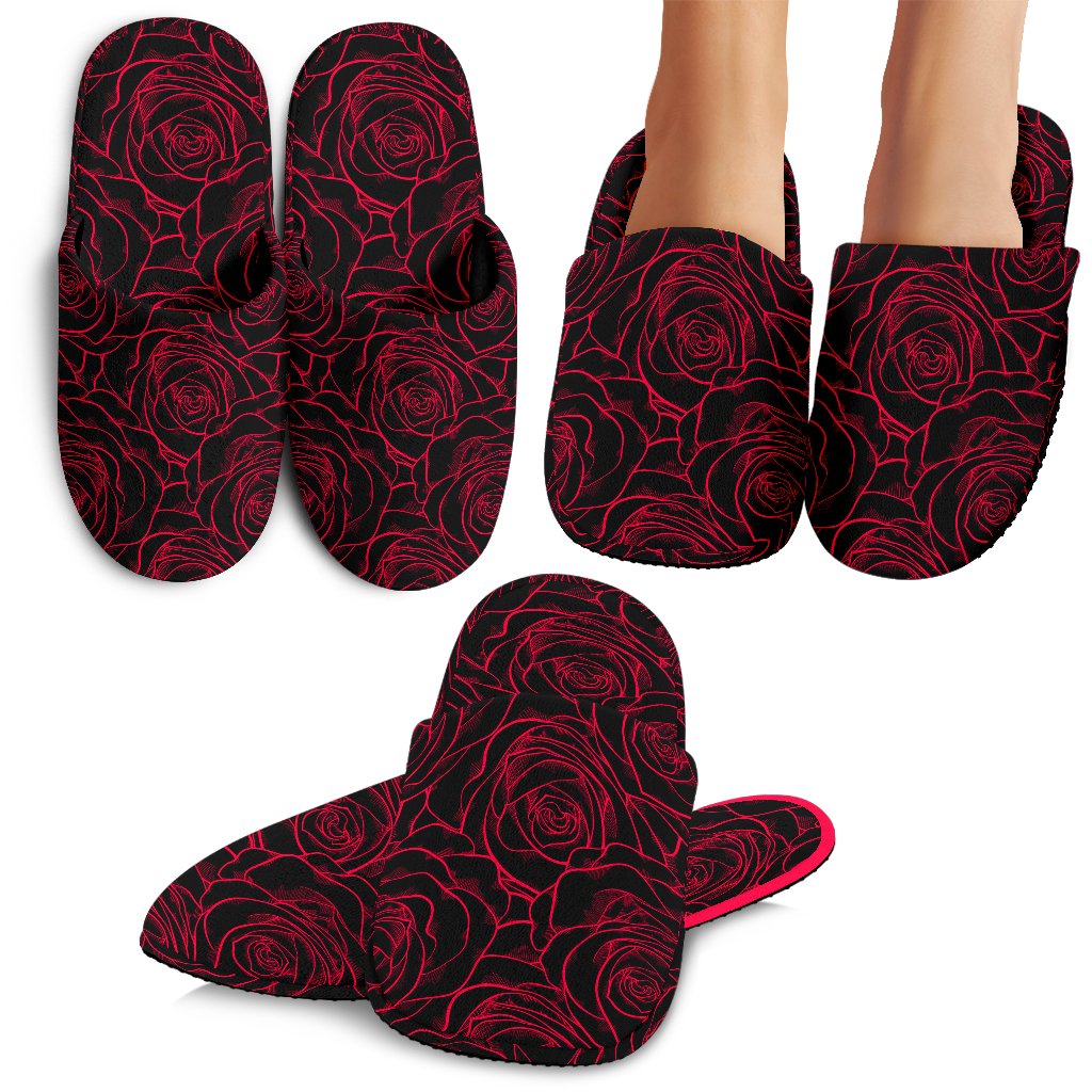 Red Rose Design Print House Slippers