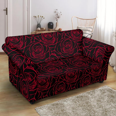 Red Rose Design Print Loveseat Slipcover-JTAMIGO.COM