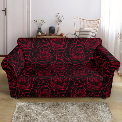 Red Rose Design Print Loveseat Slipcover-JTAMIGO.COM