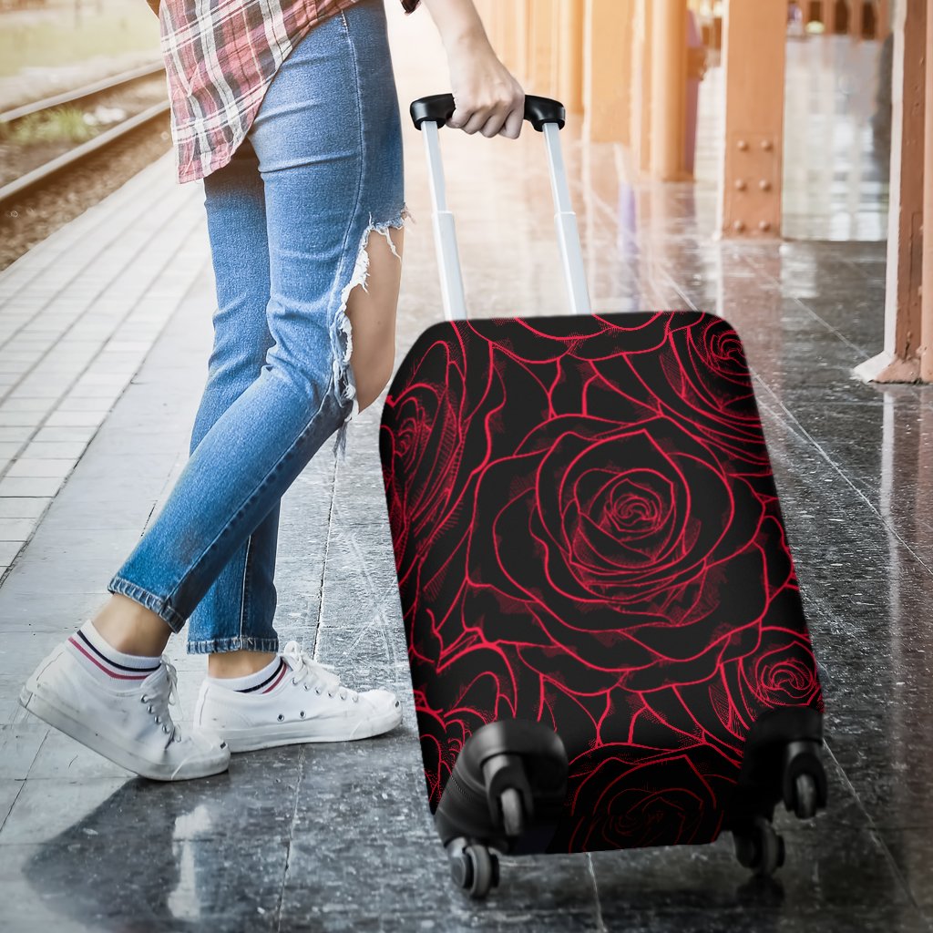 Red Rose Design Print Luggage Cover Protector