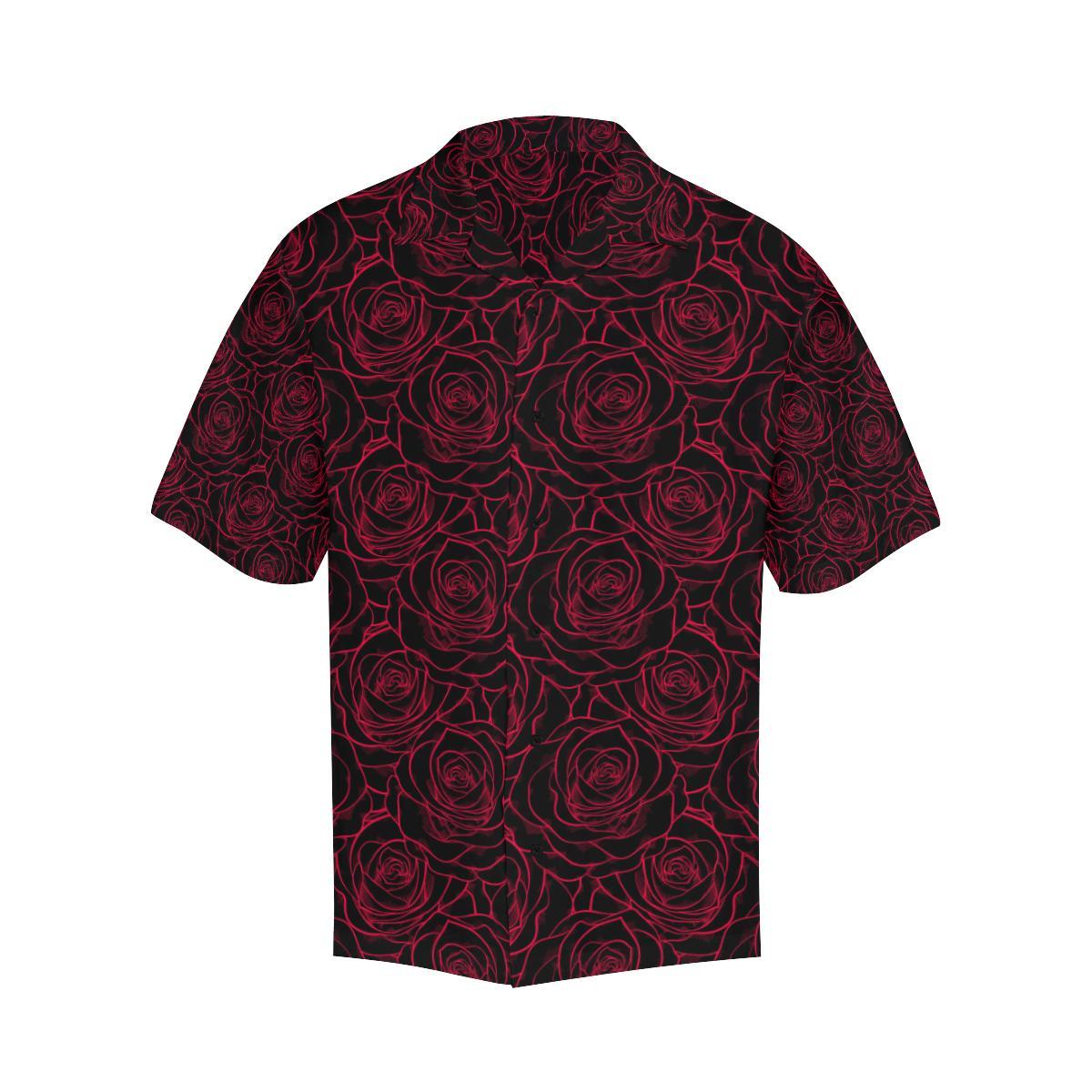 Red Rose Design Print Men Aloha Hawaiian Shirt