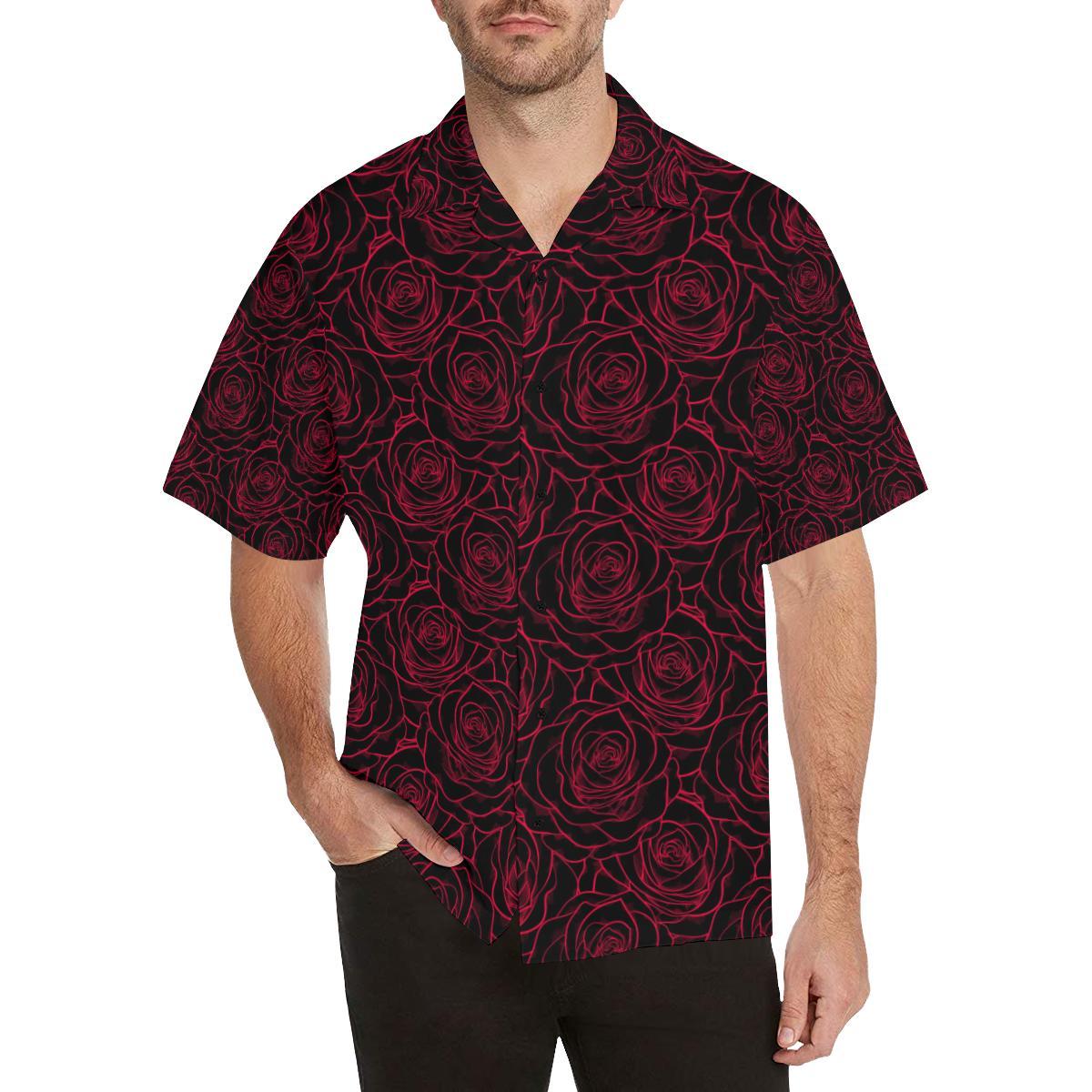 Red Rose Design Print Men Aloha Hawaiian Shirt