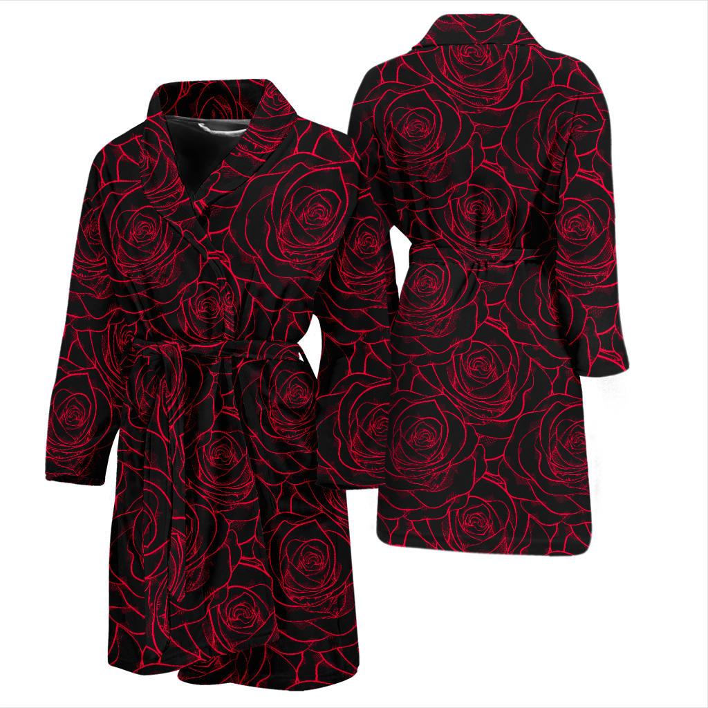 Red Rose Design Print Men Bath Robe-JTAMIGO.COM