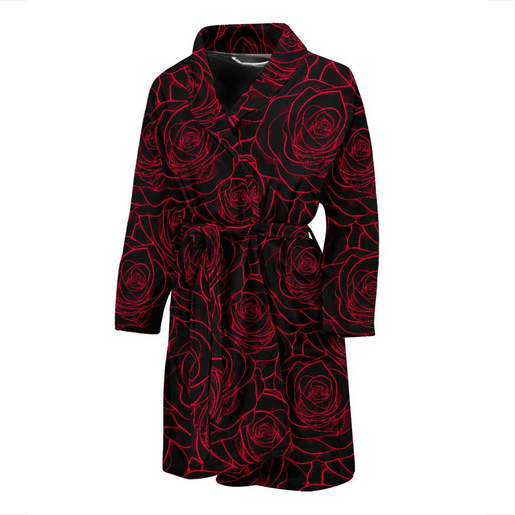 Red Rose Design Print Men Bath Robe-JTAMIGO.COM
