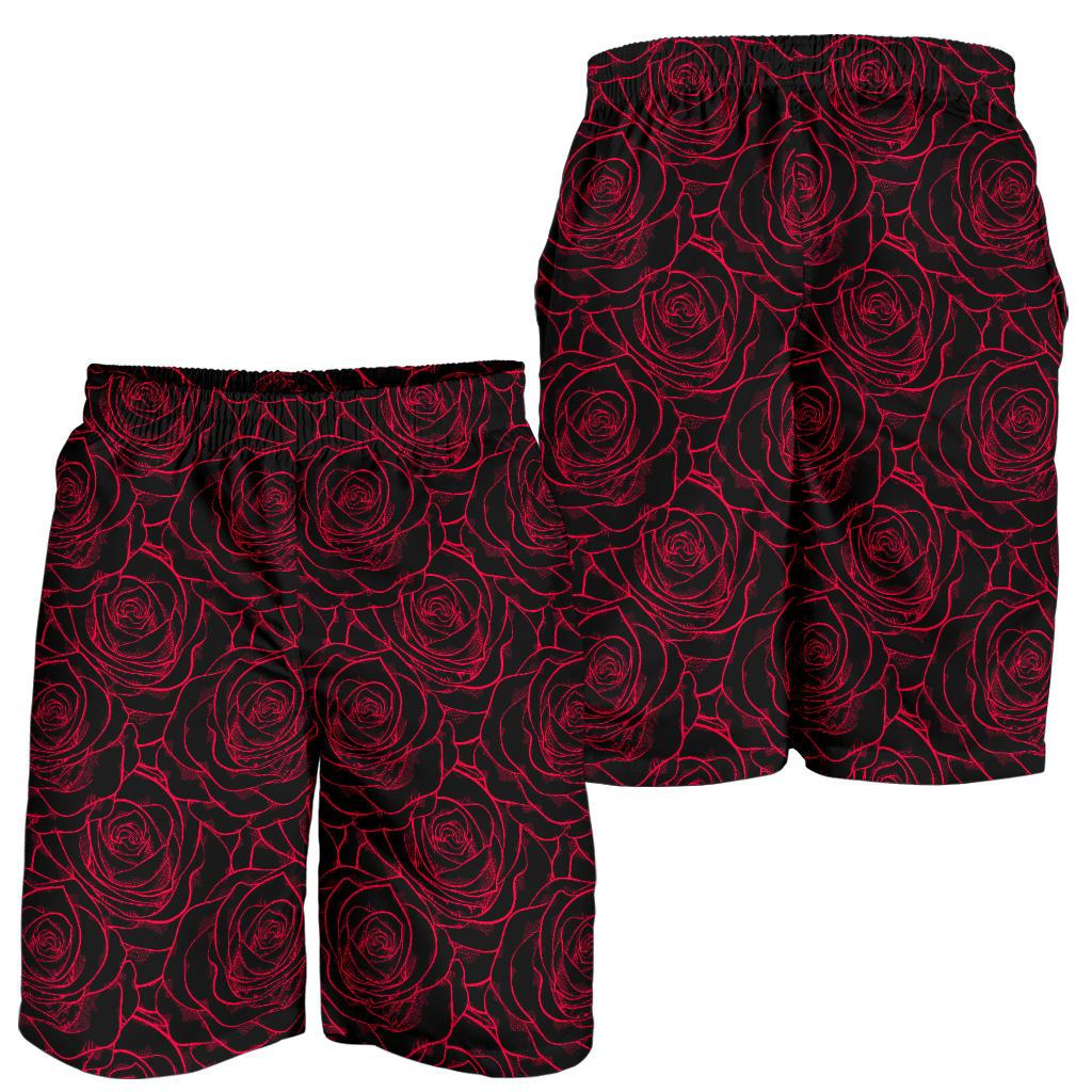 Red Rose Design Print Mens Shorts-JTAMIGO.COM