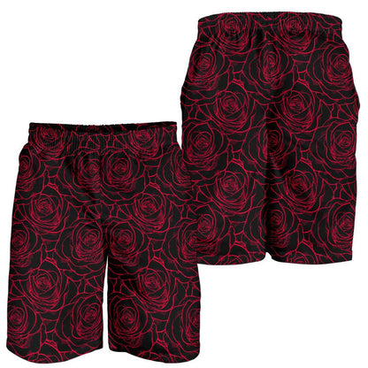Red Rose Design Print Mens Shorts-JTAMIGO.COM