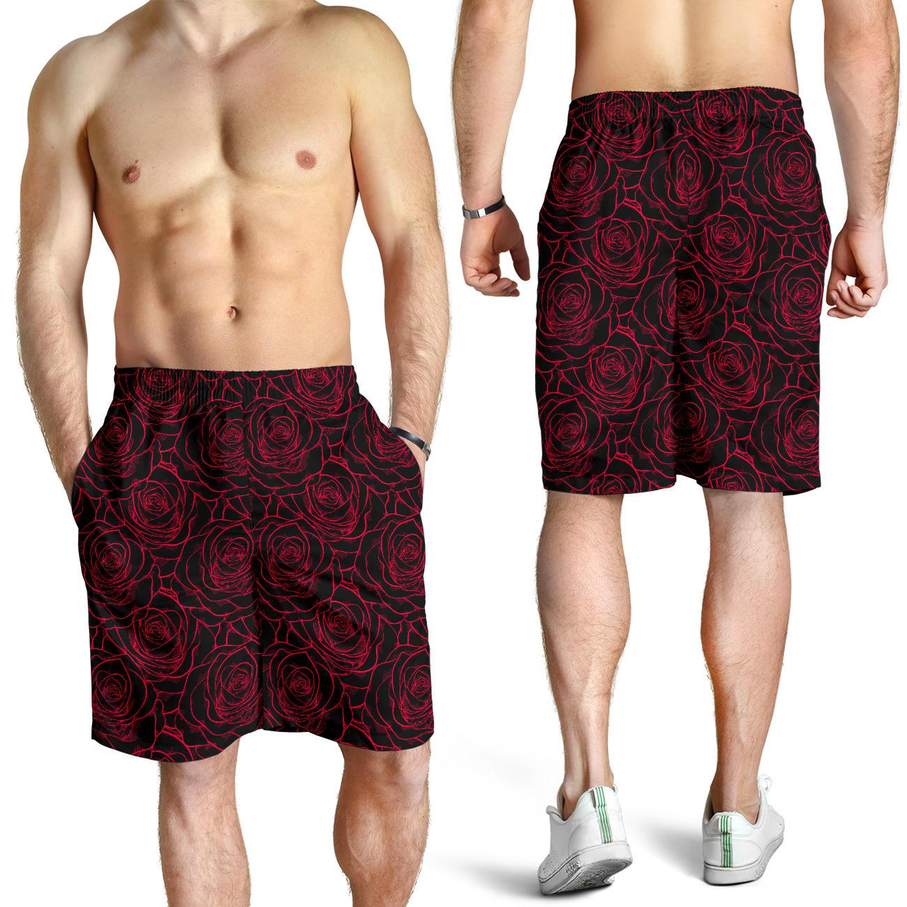 Red Rose Design Print Mens Shorts-JTAMIGO.COM