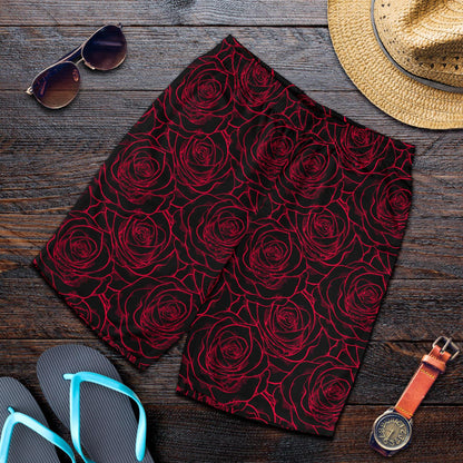 Red Rose Design Print Mens Shorts-JTAMIGO.COM