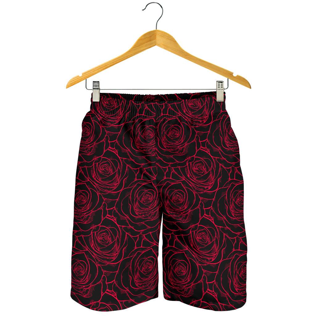 Red Rose Design Print Mens Shorts-JTAMIGO.COM