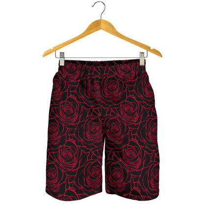 Red Rose Design Print Mens Shorts-JTAMIGO.COM