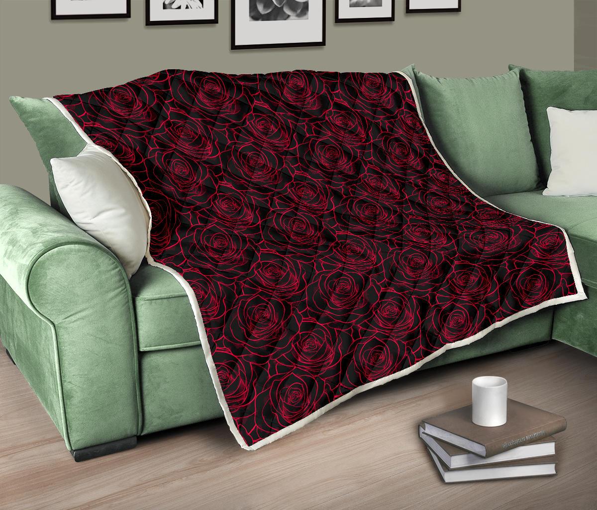 Red Rose Design Print Premium Quilt-JTAMIGO.COM
