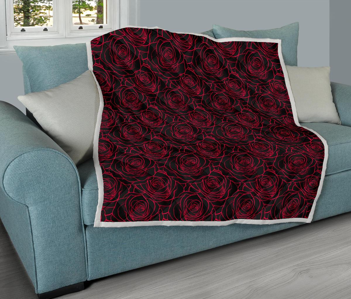 Red Rose Design Print Premium Quilt-JTAMIGO.COM