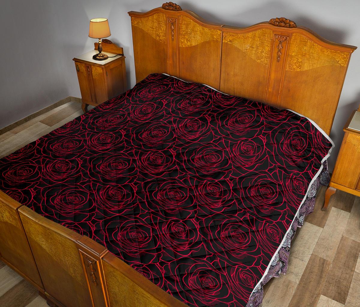 Red Rose Design Print Premium Quilt-JTAMIGO.COM
