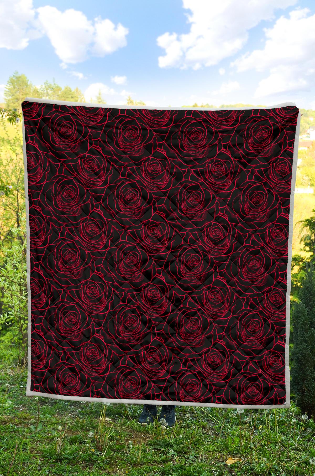 Red Rose Design Print Premium Quilt-JTAMIGO.COM