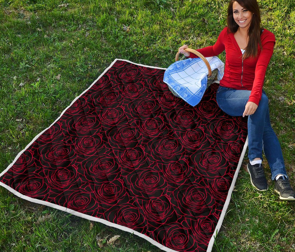 Red Rose Design Print Premium Quilt-JTAMIGO.COM