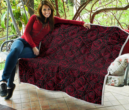 Red Rose Design Print Premium Quilt-JTAMIGO.COM
