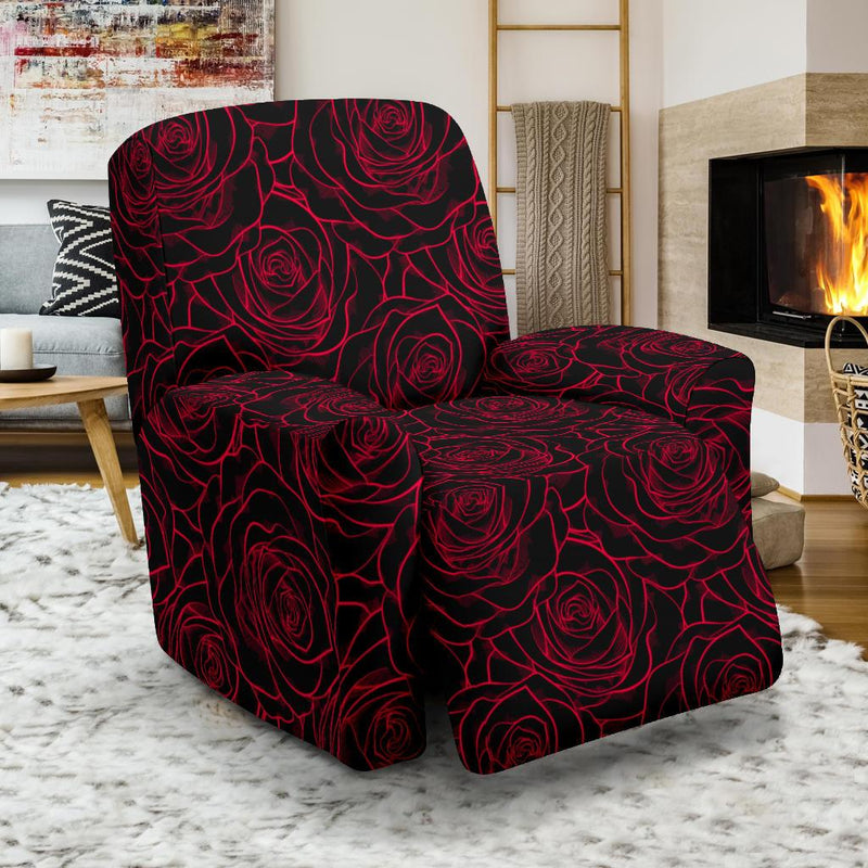 Red Rose Design Print Recliner Slipcover-JTAMIGO.COM