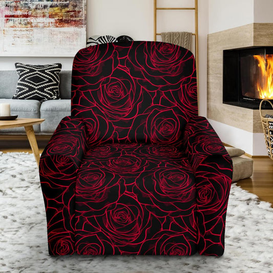 Red Rose Design Print Single Sofa Slipcover -JTAMIGO.COM