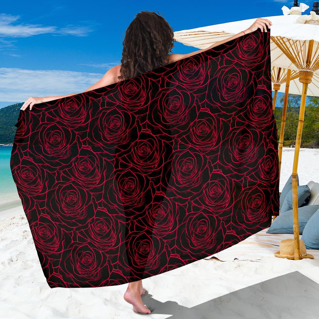 Red Rose Design Print Sarong Pareo Wrap