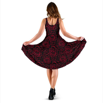 Red Rose Design Print Sleeveless Dress