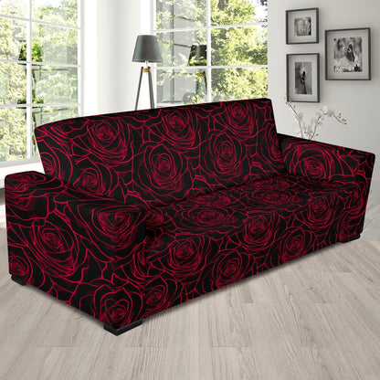 Red Rose Design Print Sofa Slipcover-JTAMIGO.COM