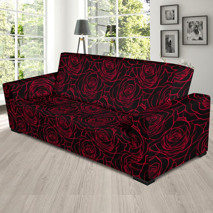 Red Rose Design Print Sofa Slipcover-JTAMIGO.COM