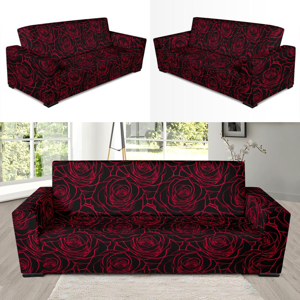 Red Rose Design Print Sofa Slipcover-JTAMIGO.COM
