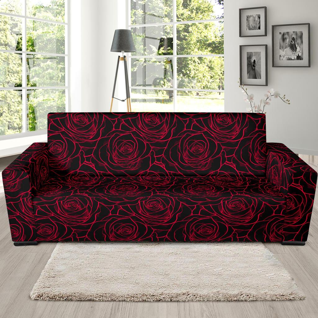 Red Rose Design Print Sofa Slipcover-JTAMIGO.COM