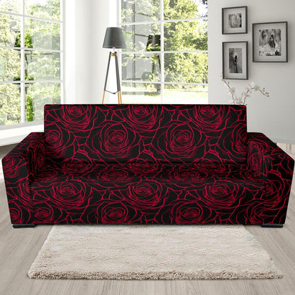 Red Rose Design Print Sofa Slipcover-JTAMIGO.COM