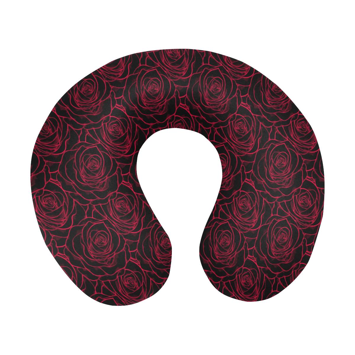 Red Rose Design Print U-Shaped Travel Neck Pillow-JTAMIGO.COM