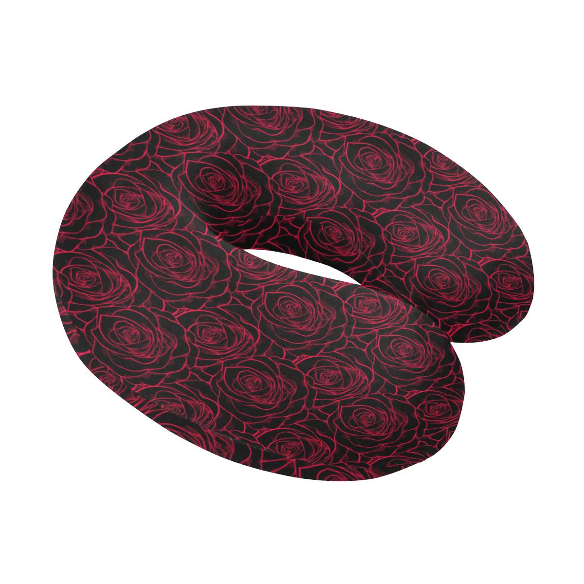 Red Rose Design Print U-Shaped Travel Neck Pillow-JTAMIGO.COM