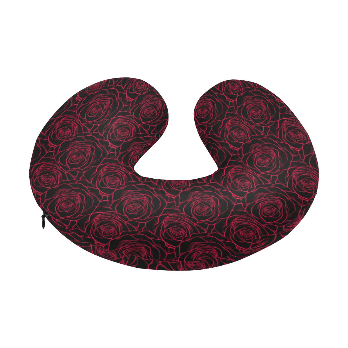 Red Rose Design Print U-Shaped Travel Neck Pillow-JTAMIGO.COM